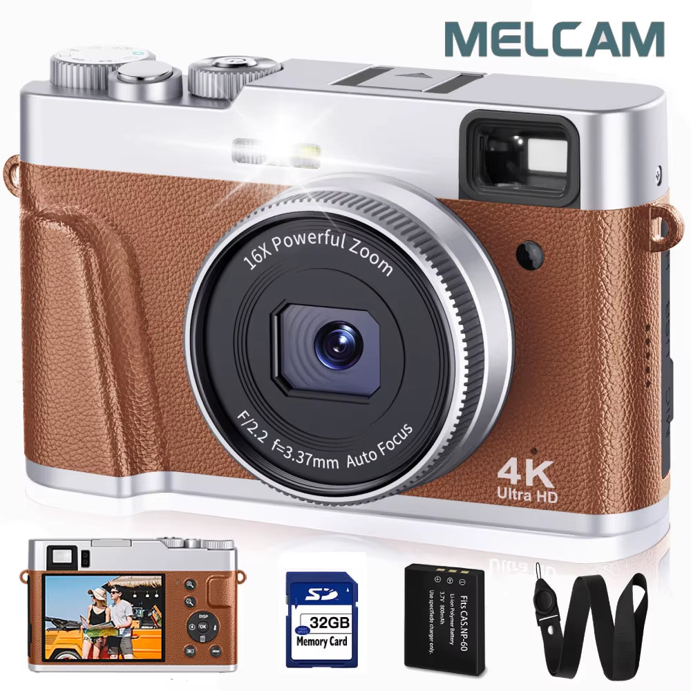 Capture Stunning Moments: 4K Auto Focus 48MP Vlogging Camera with Anti-Shake & Viewfinder - Perfect for YouTube (Brown)