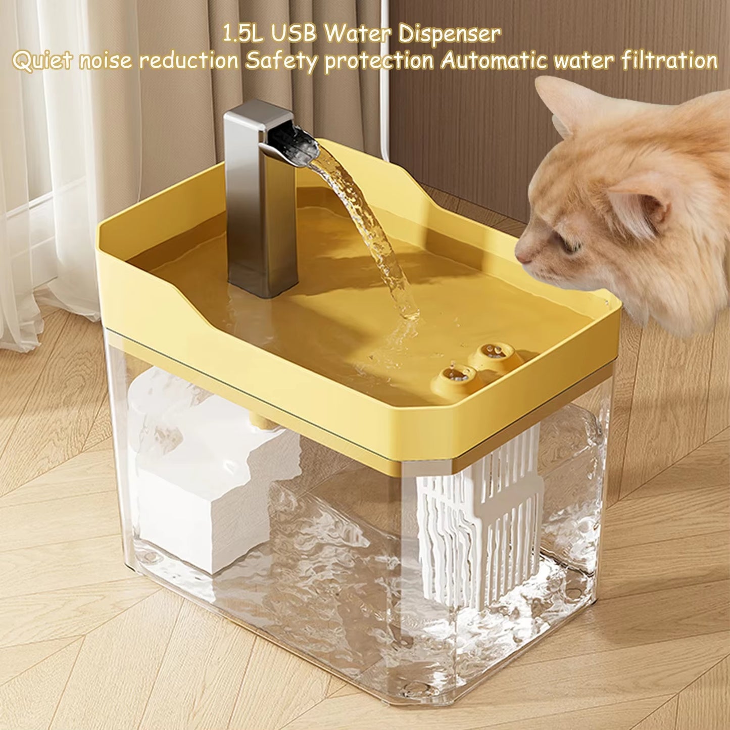 Automatic Cat Water Fountain with USB Pump - Transparent Recirculating Filtered Water Dispenser for Happy, Healthy Cats