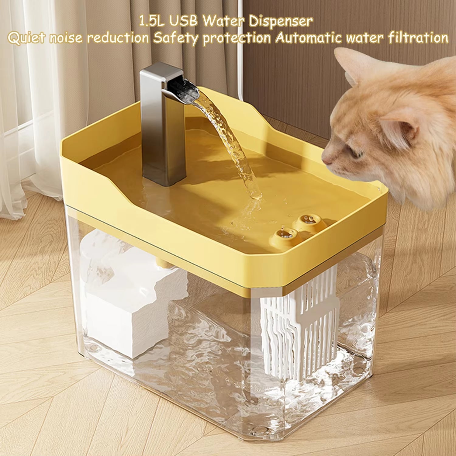 Automatic Cat Water Fountain with USB Pump - Transparent Recirculating Filtered Water Dispenser for Happy, Healthy Cats