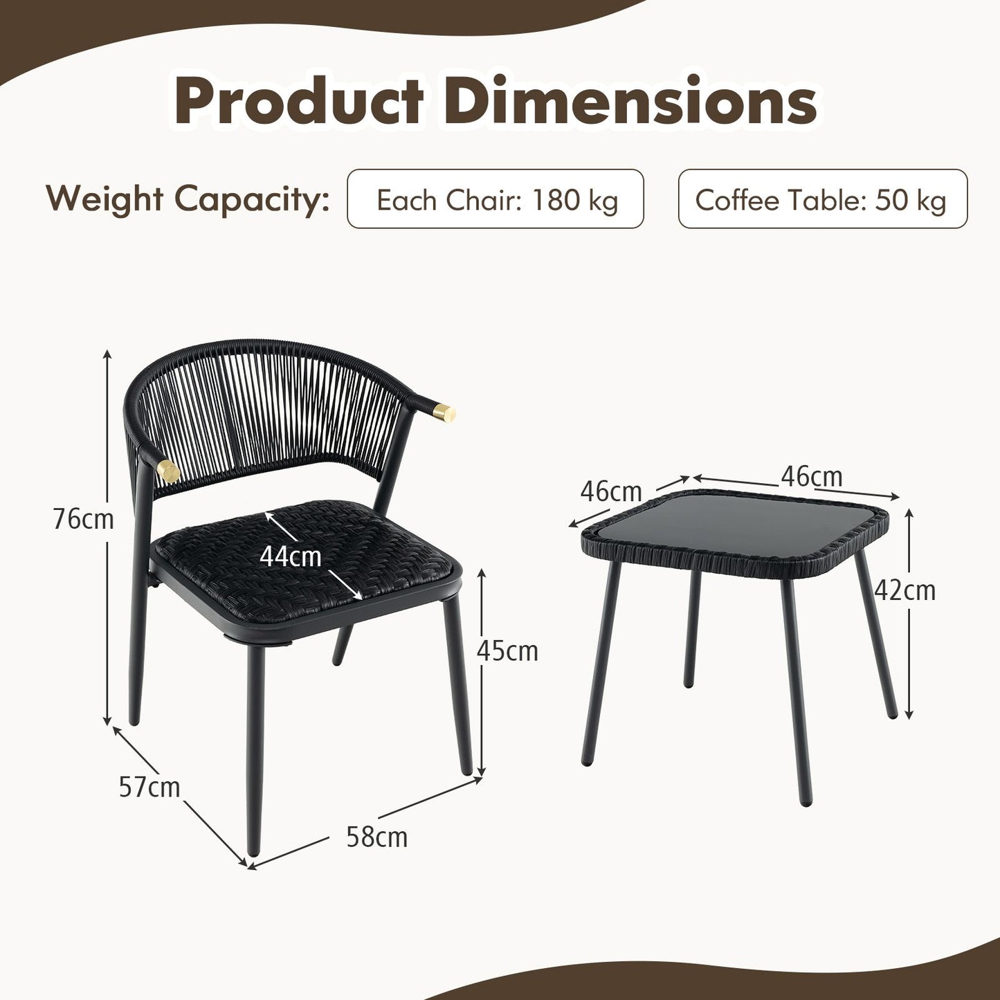 Three-Piece Outdoor Wicker Furniture Set Featuring Tempered Glass Coffee Table