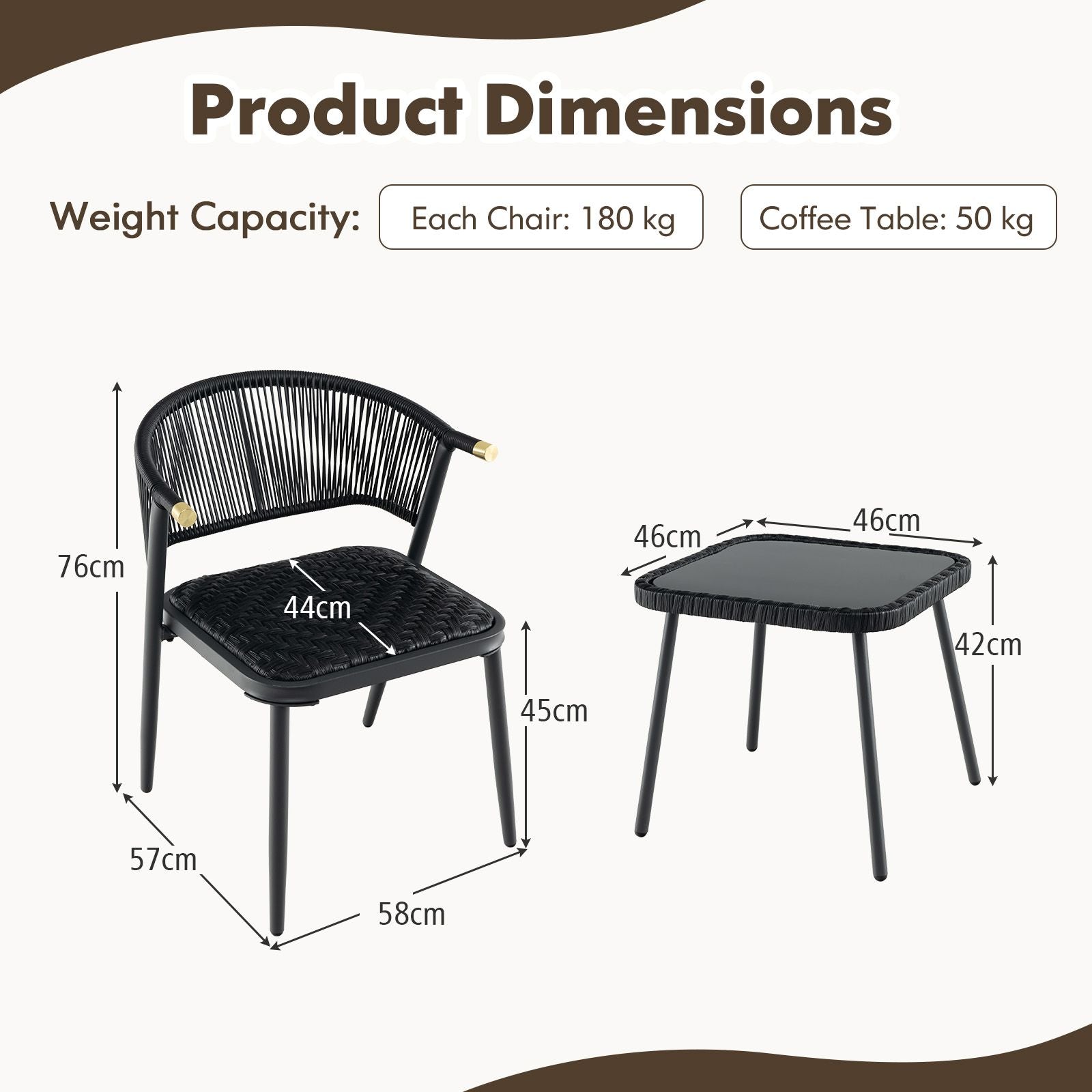 Three-Piece Outdoor Wicker Furniture Set Featuring Tempered Glass Coffee Table