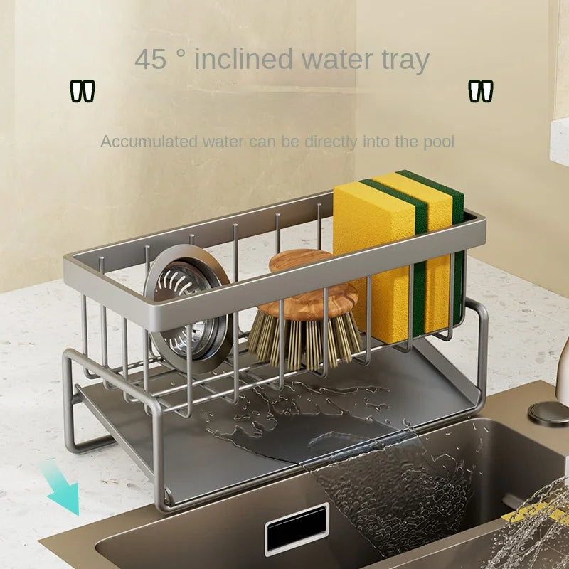 Versatile Stainless Steel Kitchen Shelf & Sponge Drain Rack - Perfect for Dishwashing Supplies and Dishcloth Storage