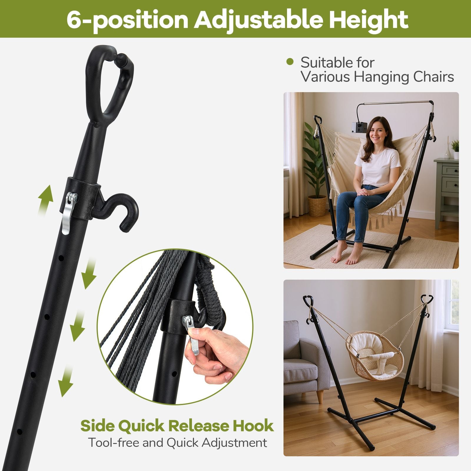 Hammock Chair with Stand and Integrated Phone Holder