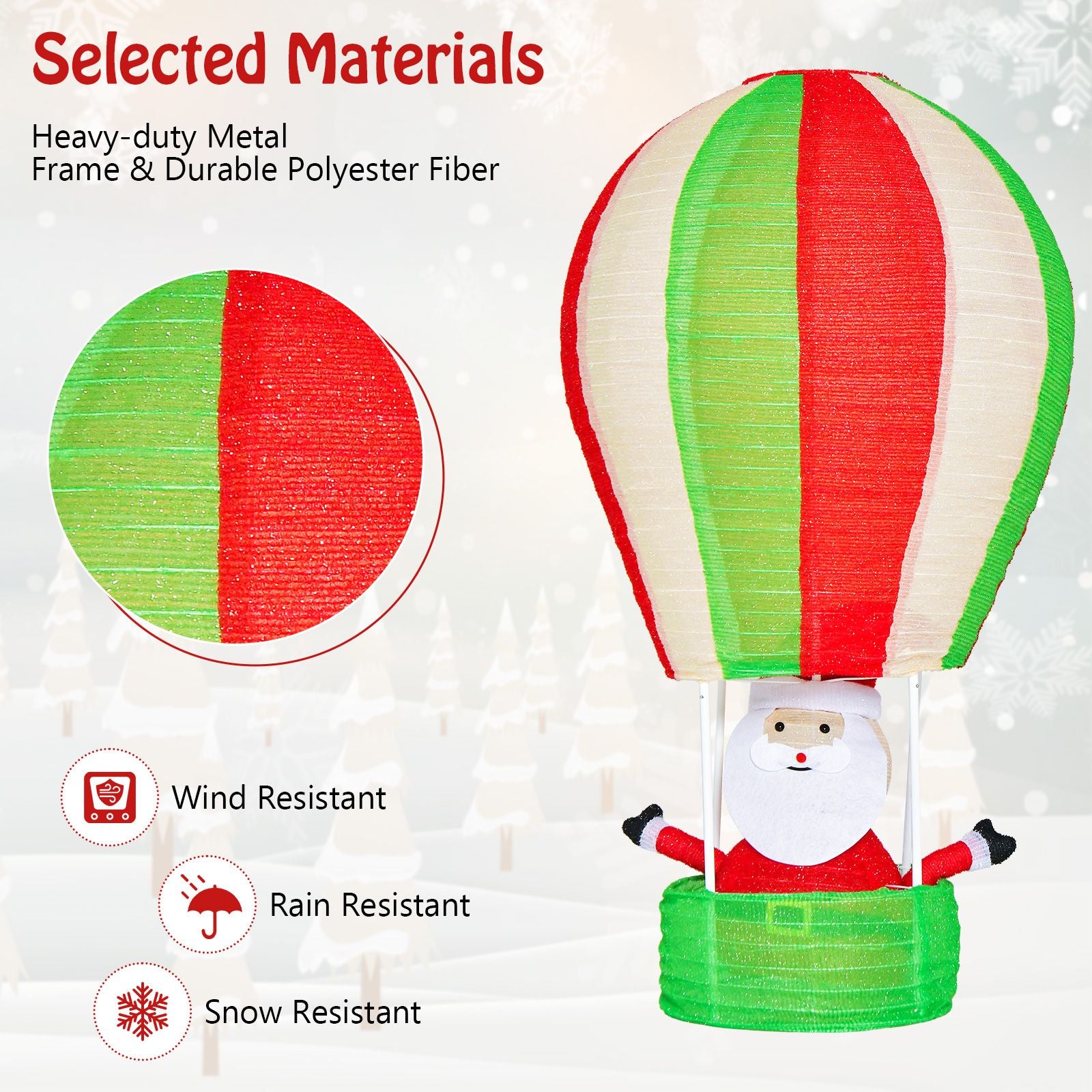 Illuminated Santa Claus in Hot Air Balloon with LED Lighting and Pop-Up Feature