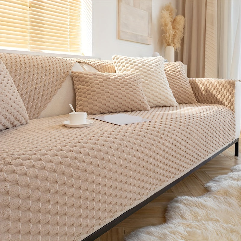 1PC Cozy Winter Plush Sofa Slipcover - Soft, Non-Slip, Water-Resistant Furniture Protector with Elegant Design for Bedroom, Office, Living Room Home Decor - Easy to Clean, Machine Washable, and Durable