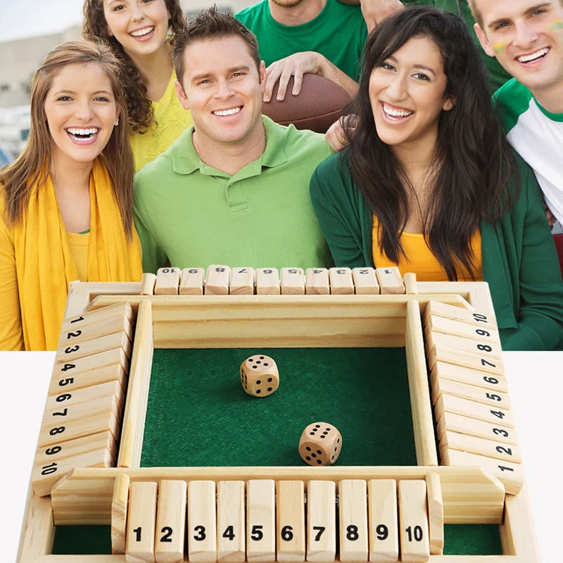 Shut the Box Dice Board Game Wooden Flaps & Dices Game 4 Players Pub Bar Party Supplies Family Entertainment for Kids & Adults