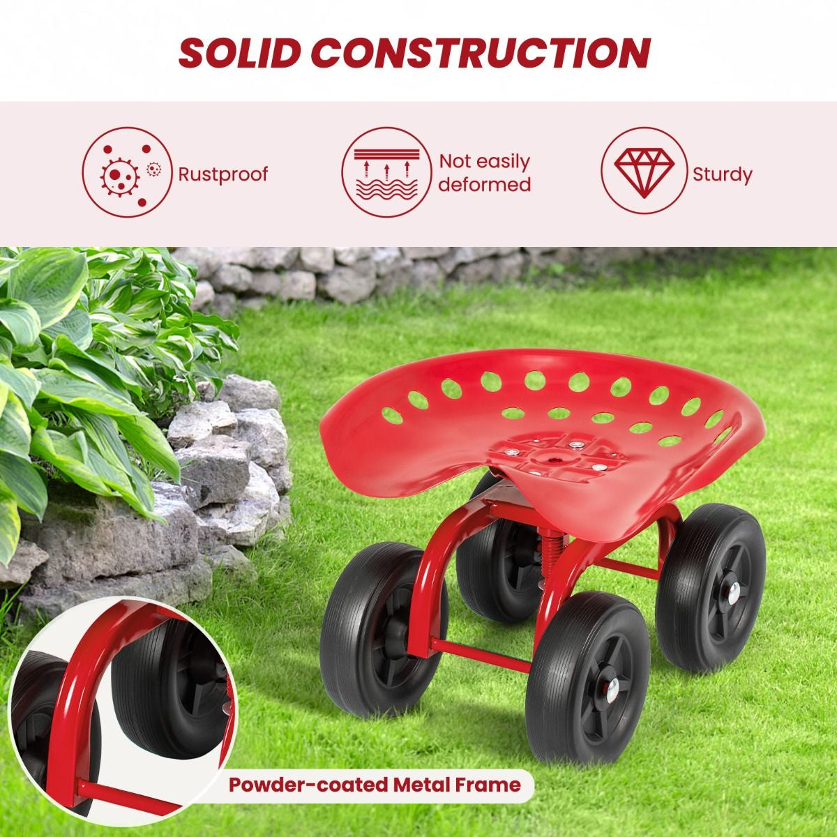 Garden Workseat with 360° Swivel Seat and Adjustable Height