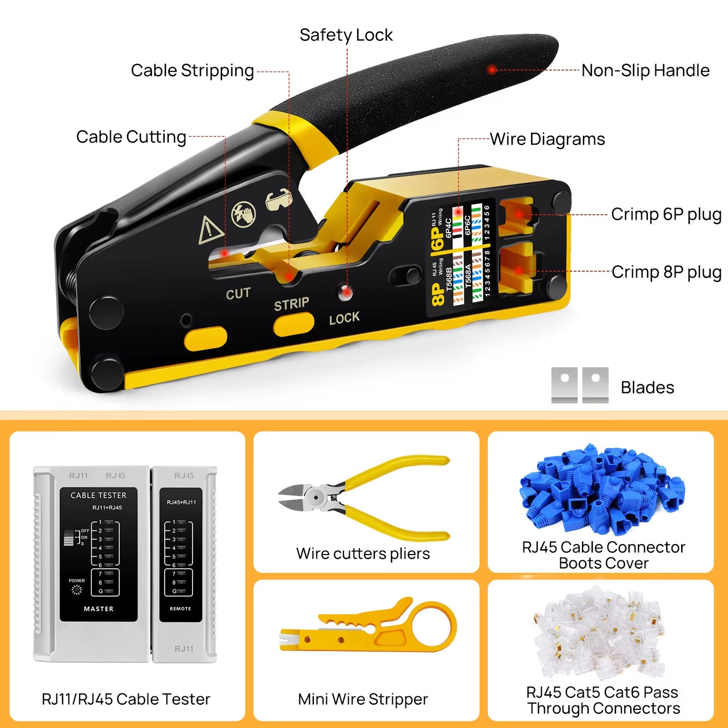 3-in-1 RJ45 Crimp Tool Kit for CAT5/CAT5E/CAT6 - Crimp, Cut & Peel with Ease!