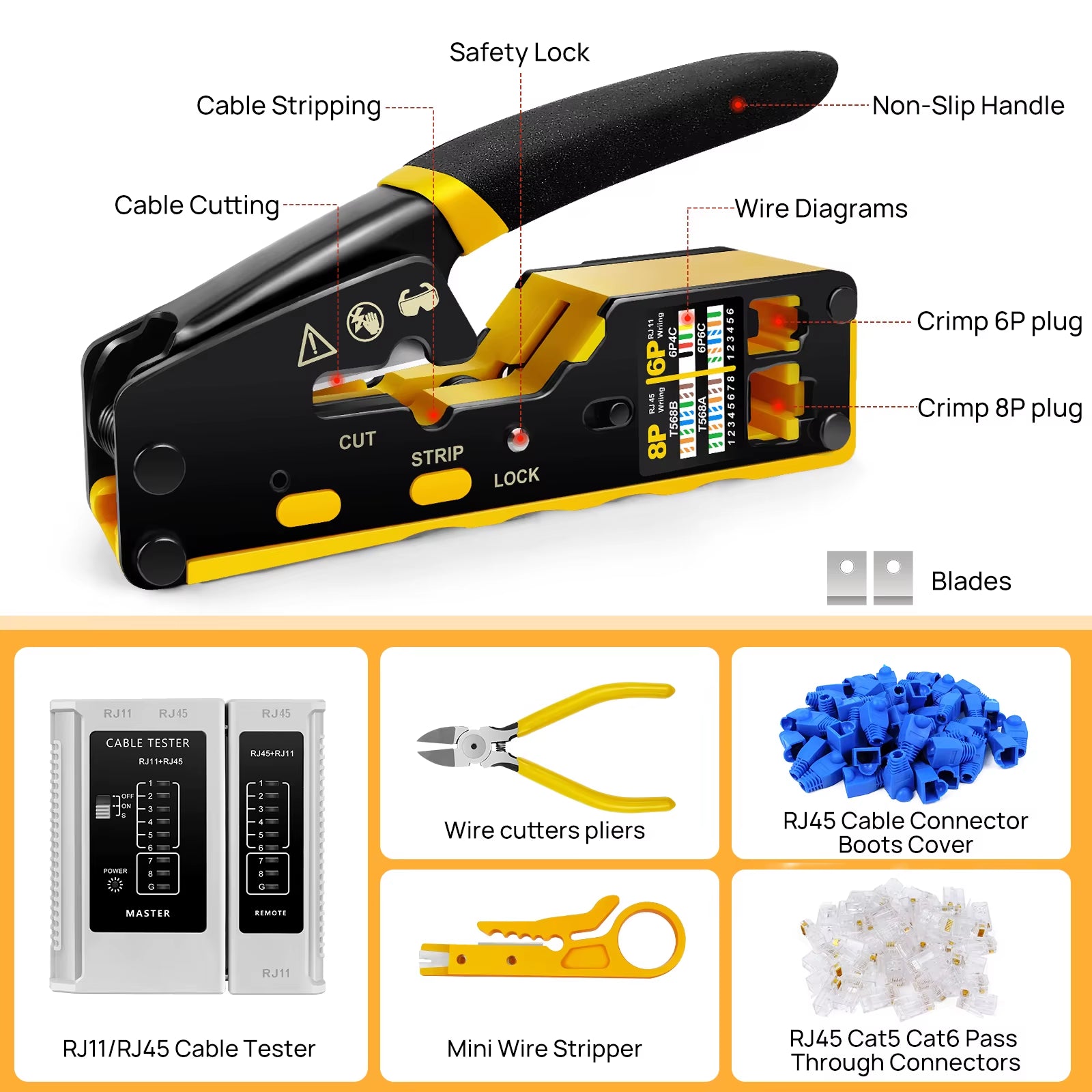 3-in-1 RJ45 Crimp Tool Kit for CAT5/CAT5E/CAT6 - Crimp, Cut & Peel with Ease!