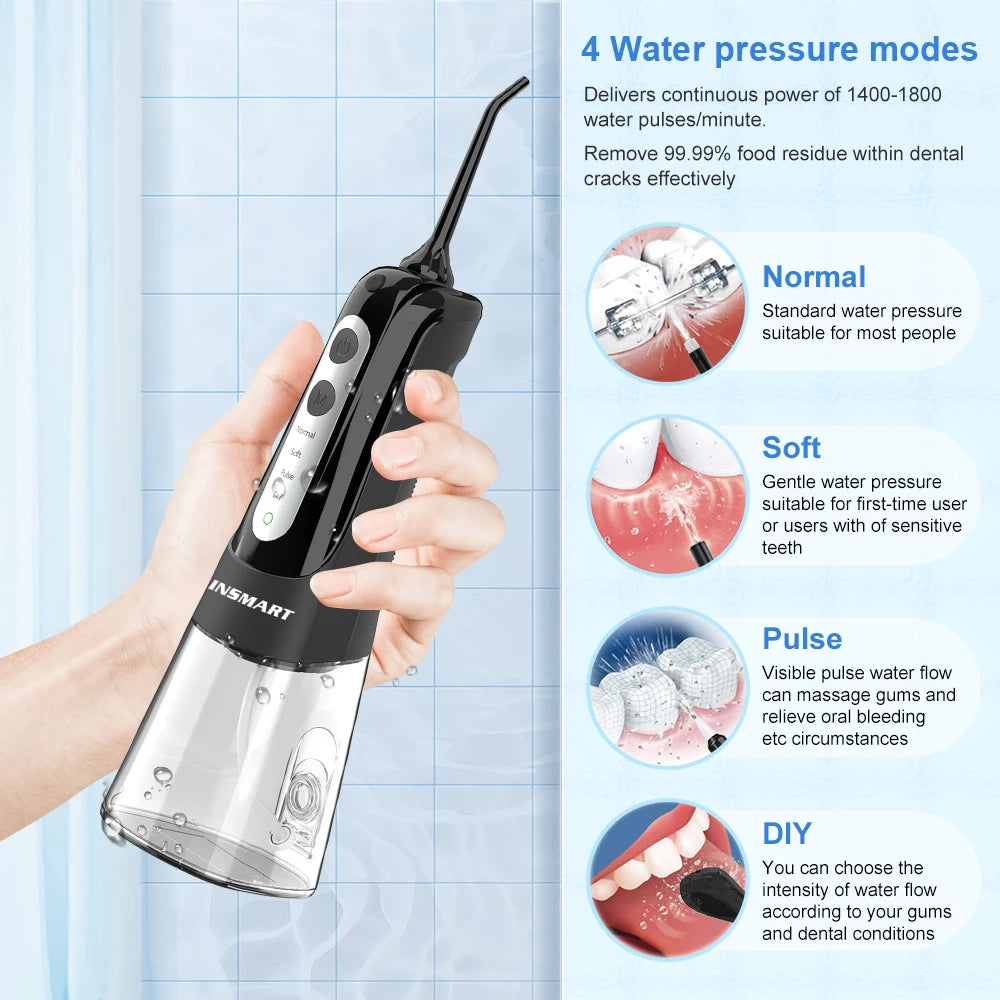 Portable Waterproof Oral Irrigator - Teeth Whitening Dental Water Flosser with 300ML Capacity for Ultimate Oral Care
