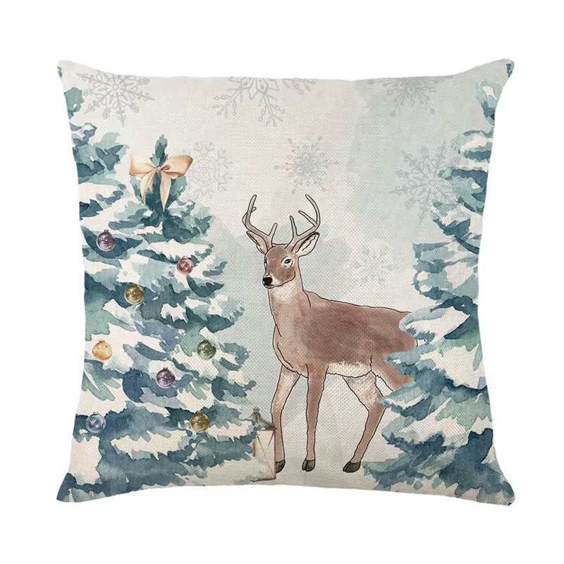 Linen Christmas Pillow Cover - Festive Snowman & Elk Design for 2024 Holiday Home Decor - Perfect Sofa & Car Cushion Cover (45x45cm)