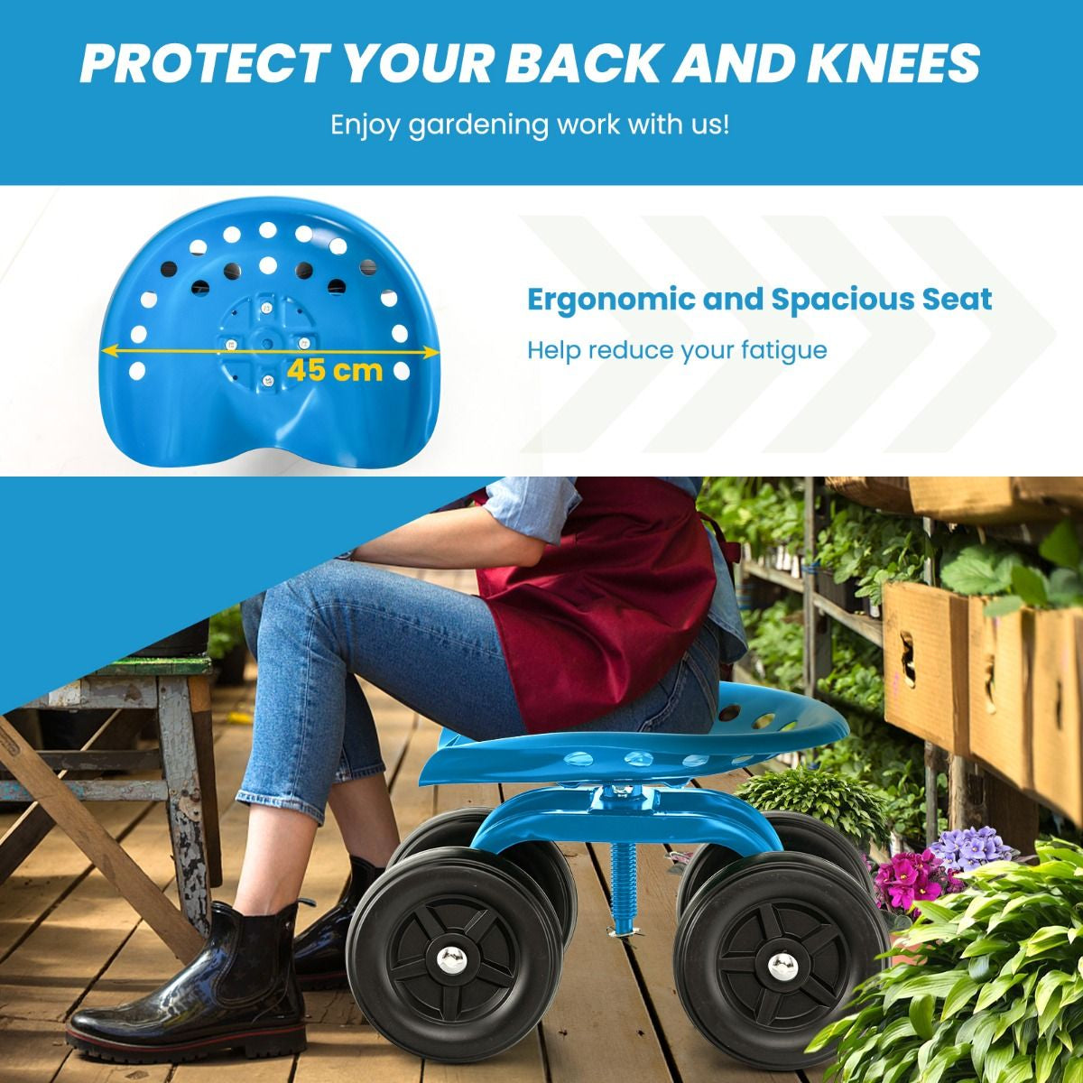 Garden Workseat with 360° Swivel Seat and Adjustable Height