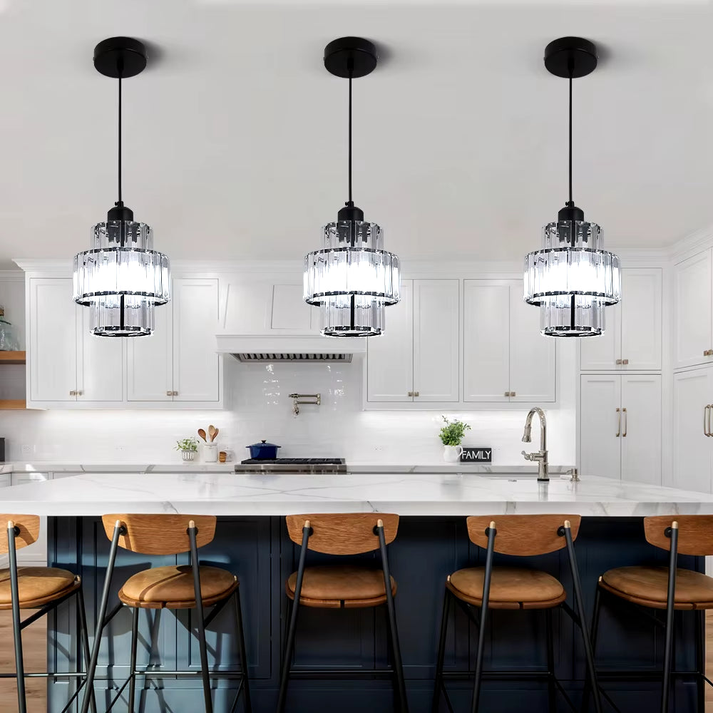 Elegant Gold & Black Crystal Mini Pendant Light - Adjustable Modern Luxury Fixture for Dining Room & Bathroom