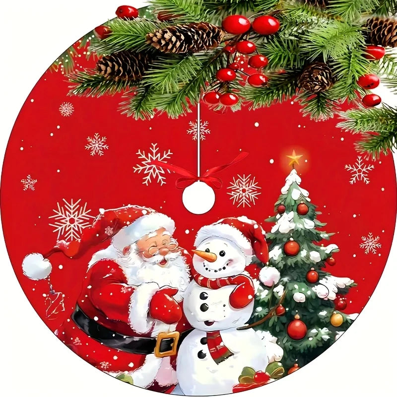 Red Christmas Theme Christmas Tree Skirt - Snowflake Santa Print