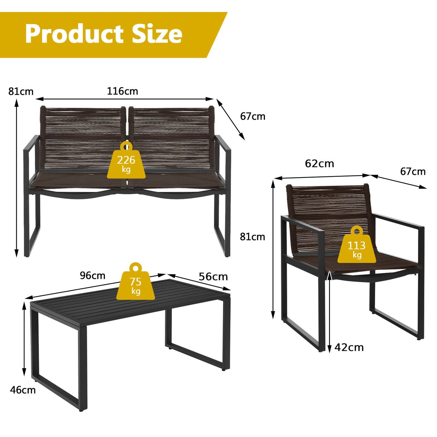 4-Piece Outdoor Patio Furniture Set with Loveseat, Armchairs, and Coffee Table