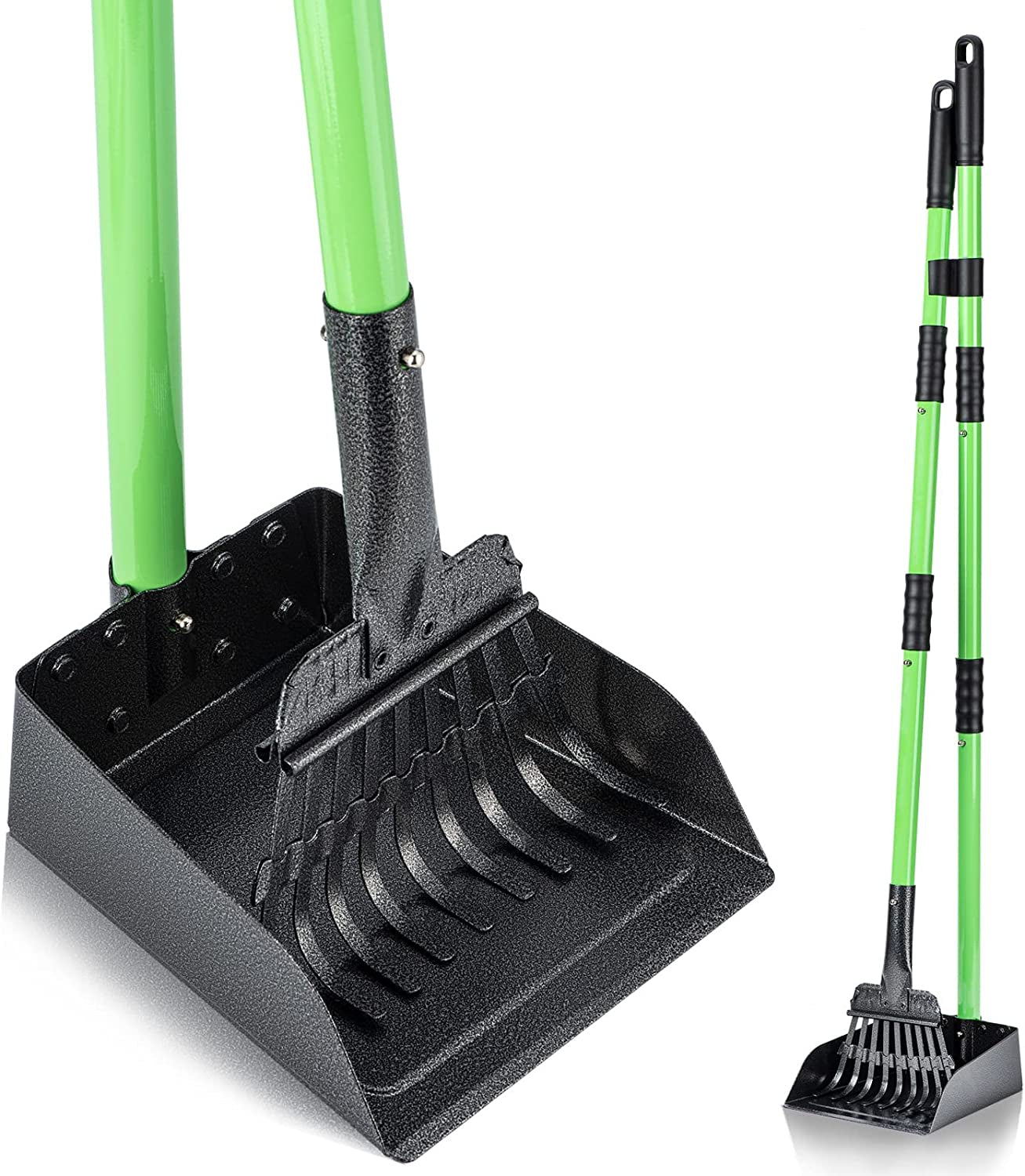Ultimate Heavy-Duty Dog Pooper Scooper Set - Long Handle Stainless Steel Tray & Rake for Easy Cleanup on Grass, Dirt, or Gravel - Perfect for Medium & Small Dogs (Green)
