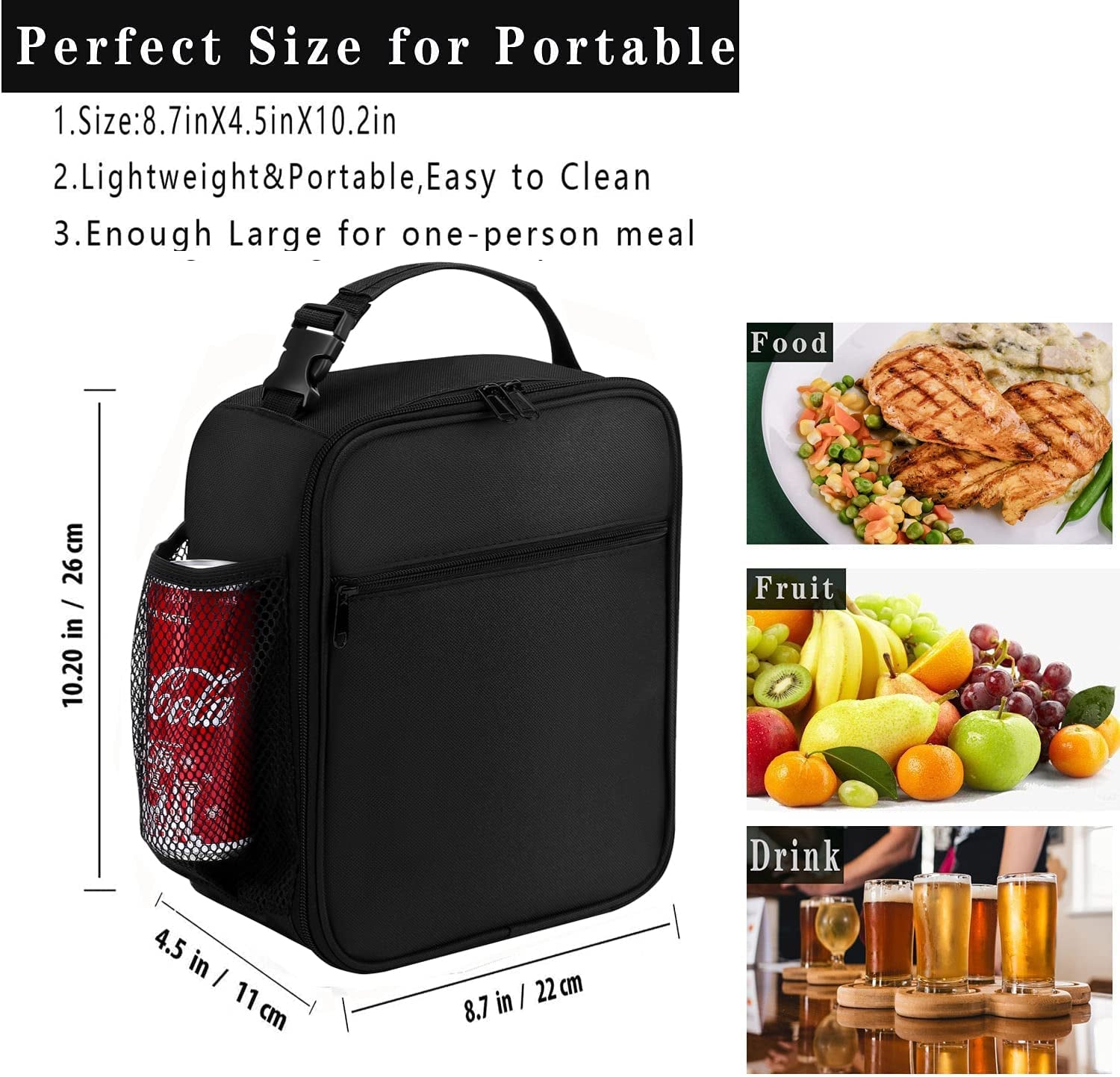 Lunch Box for Men - Reusable Lunch Bag Men Adult Women- Insulated Small Lunchbox (Black