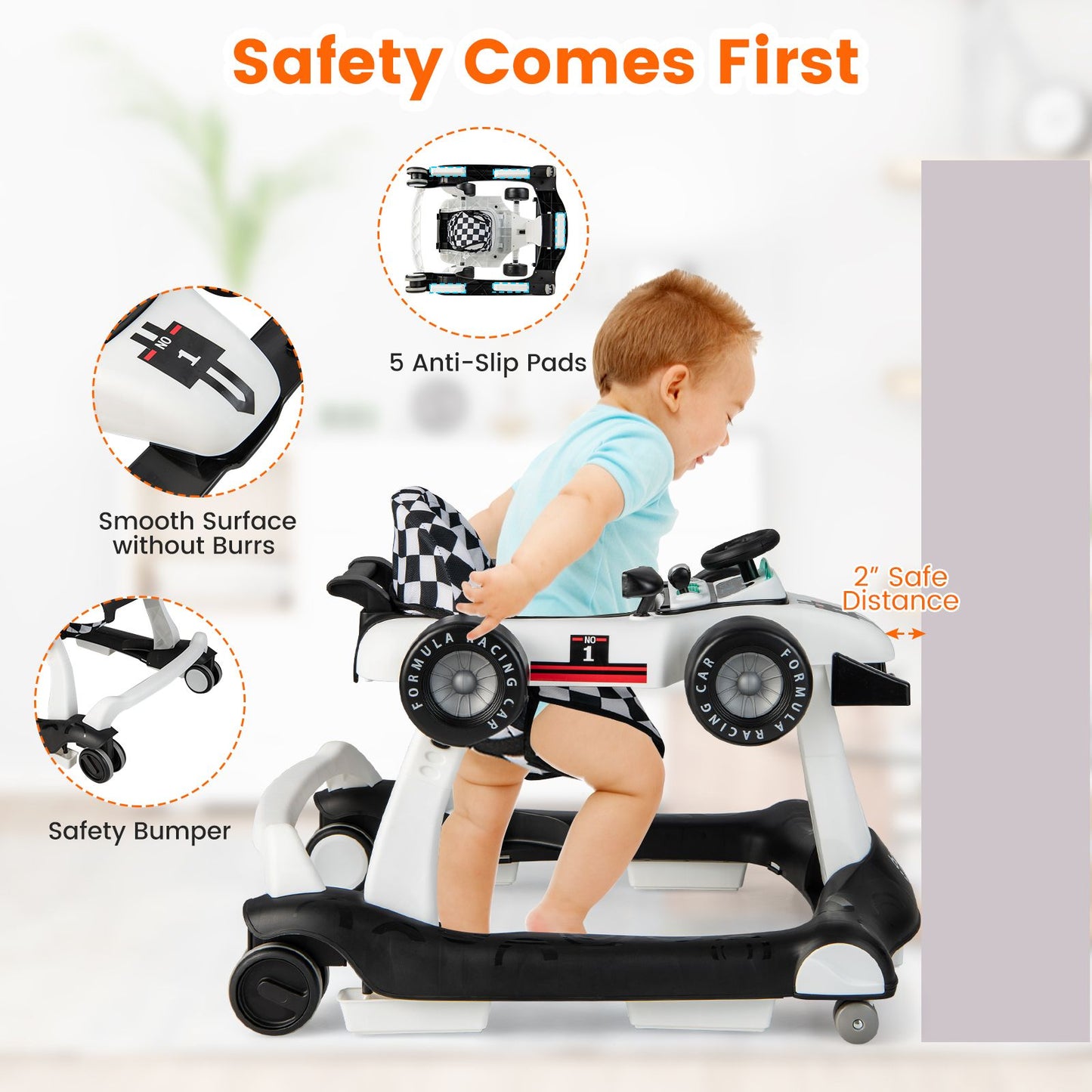4-In-1 Baby Push Walker with Adjustable Height and Speed