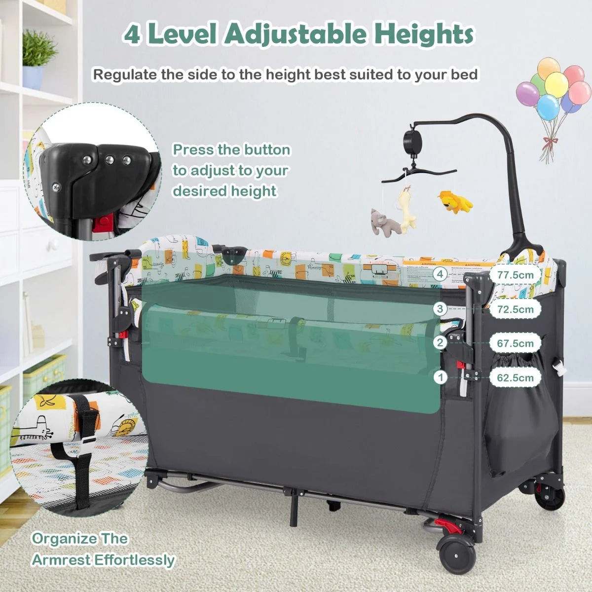 Versatile 5-in-1 Baby Bassinet & Bedside Sleeper with Nappy Changing Station and Fun Attached Toys