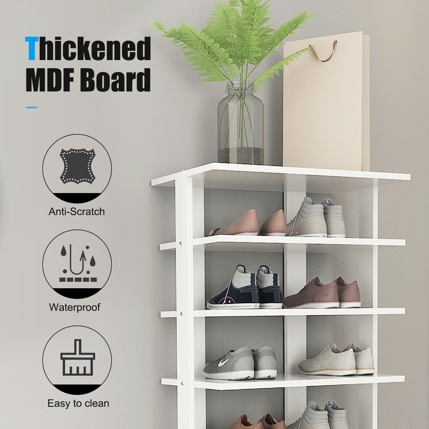 Extra Wide Vertical Wooden Shoe Rack with 7 Shelves