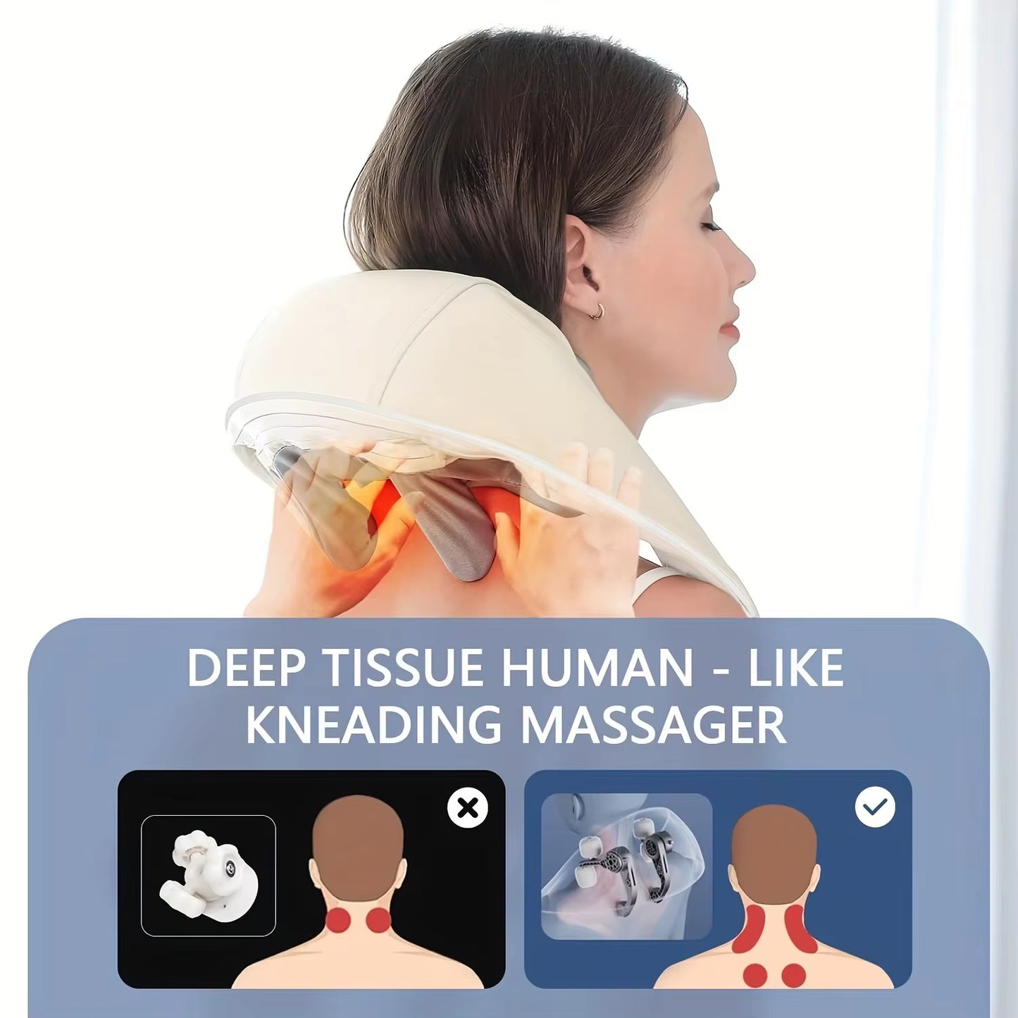 20W Shiatsu Neck Massager - Deep Tissue Relief for Trapezius Muscle Relaxation with Simulated Human Hand Kneading