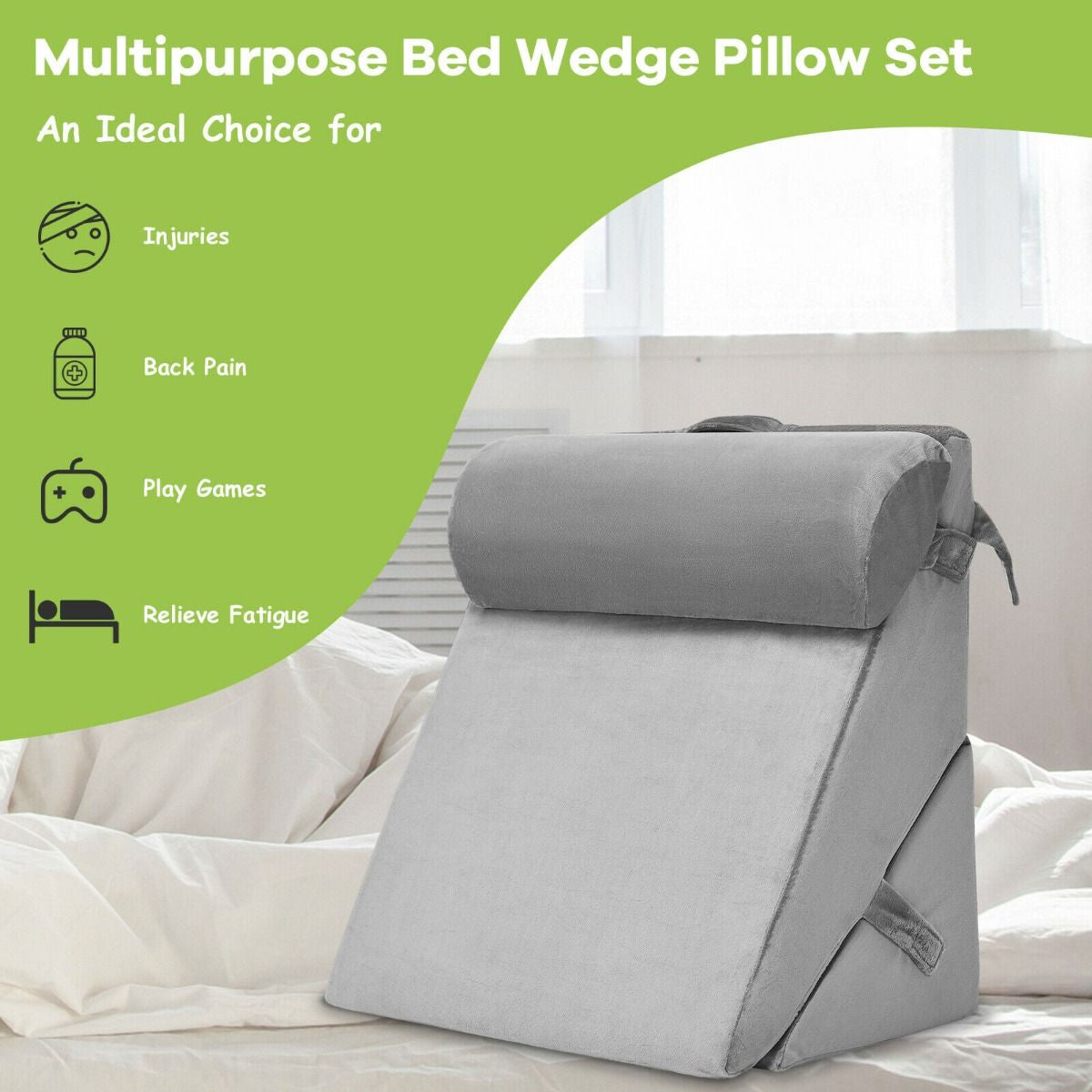 Elevated Bed Wedge Pillow with Headrest and Removable Washable Cover for Reading Comfort