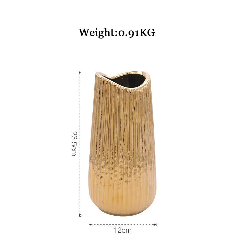 Elegant Golden Ceramic Vase for Home Decor - Perfect for Flower Arrangements, Living Room Styling, Modern Weddings, and Thoughtful Gifts