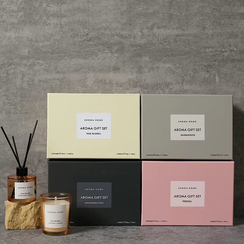 2Pcs Gift Box Set Aromatherapy Essential Oil Rattan Handmade Clear Scented Candle