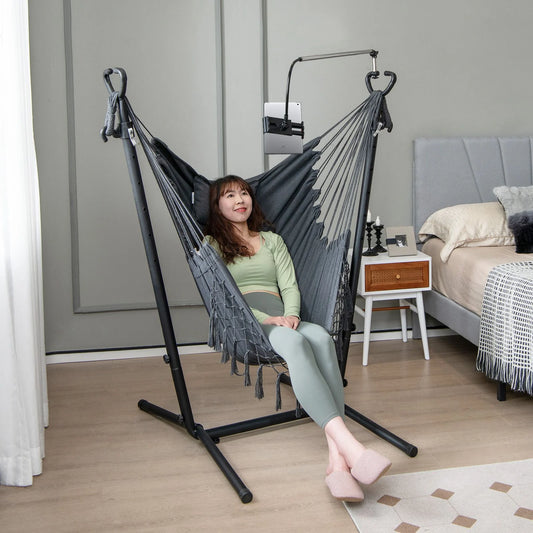 Hammock Chair with Stand and Integrated Phone Holder