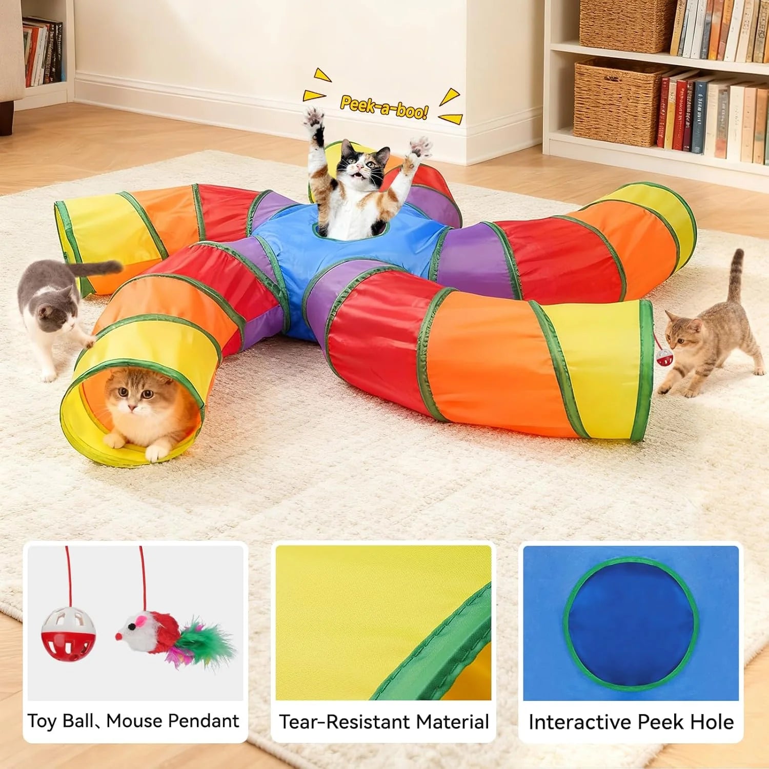 Cat Tunnels for Indoor Cats, Pet Tube Toy with Play Ball and Toy Mouse