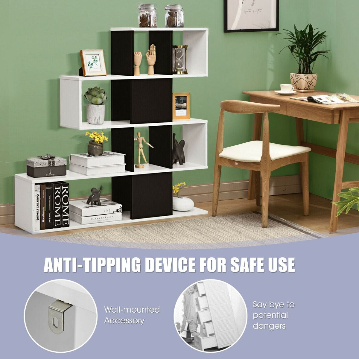 5-Tier Bookshelf for Display and Storage in Home and Office Environments