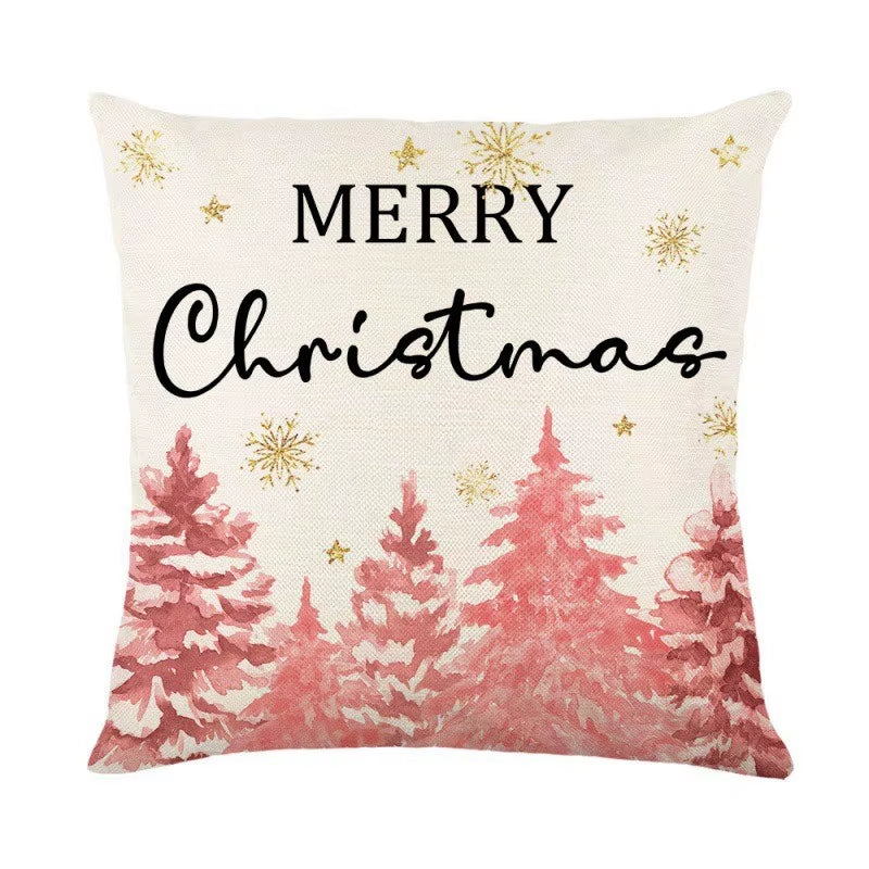 Linen Christmas Pillow Cover - Festive Snowman & Elk Design for 2024 Holiday Home Decor - Perfect Sofa & Car Cushion Cover (45x45cm)