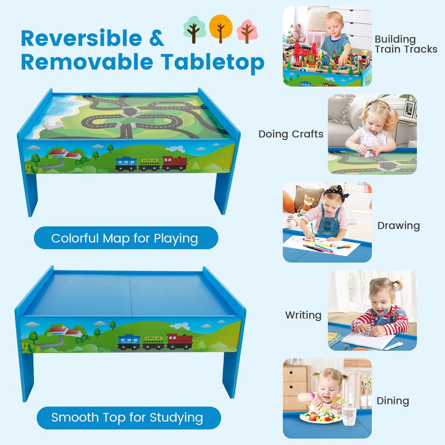 80-Piece Wooden Activity Playset Featuring Reversible Tabletop