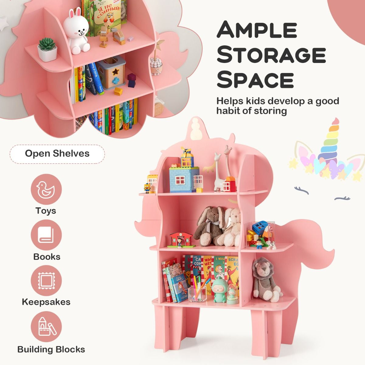 Children's Toy Storage Organizer with Anti-Tipping System for Playroom, Nursery, and Kindergarten