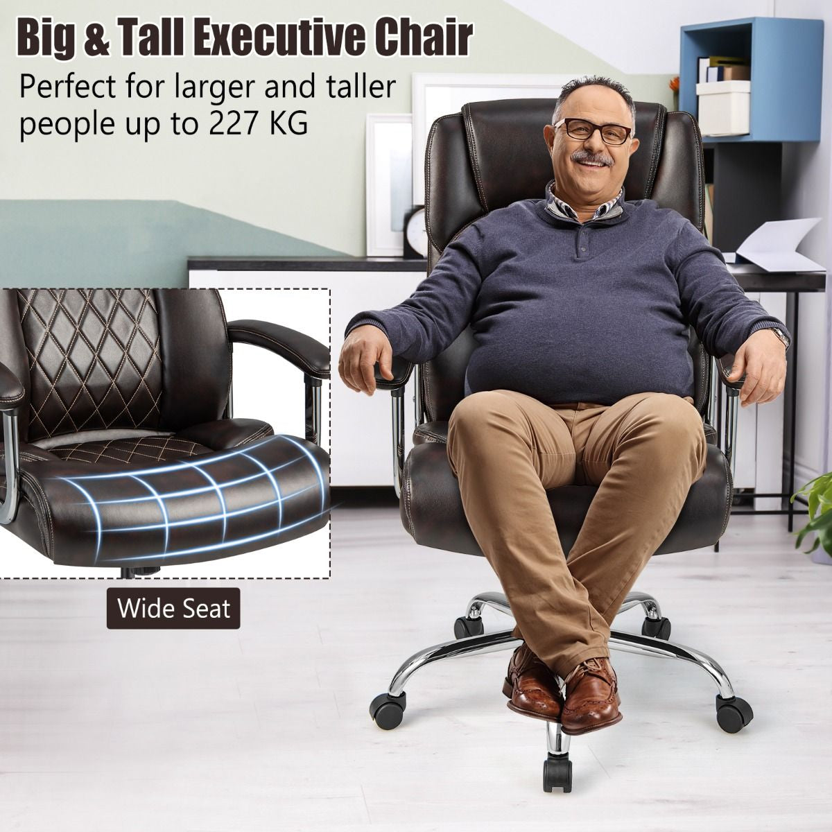 Executive Leather Office Chair with Rocking Functionality and Armrests