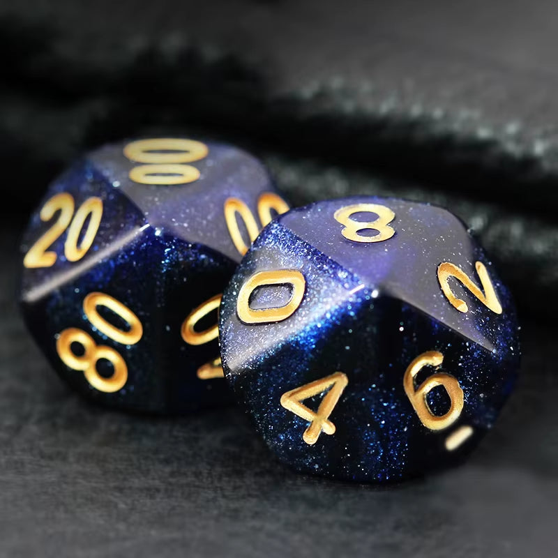 Elevate Your Gaming Experience with the 7-Piece Black and Blue Starry Sky D&D Dice Set - Perfect for Dungeons & Dragons and RPGs!