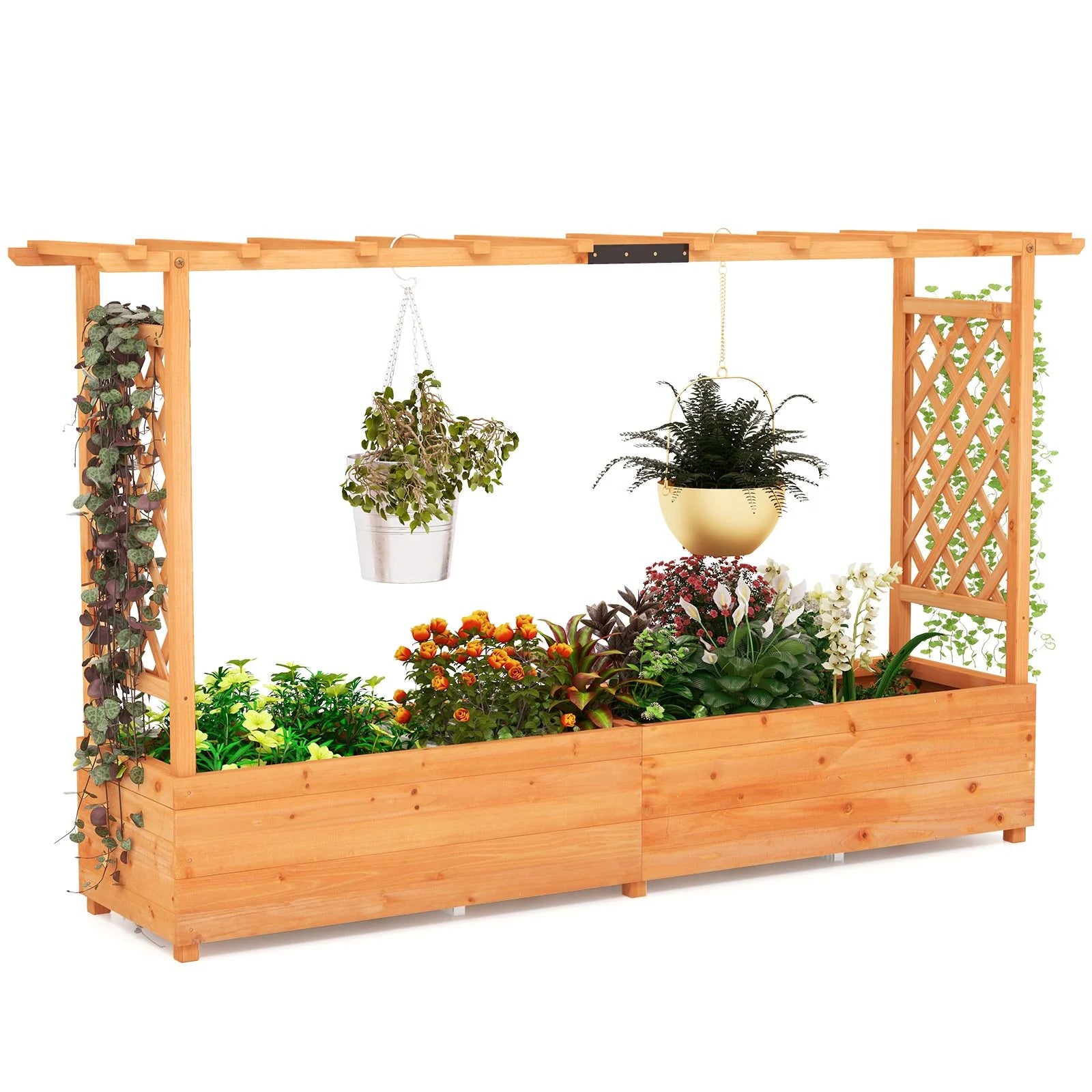 Elevated Garden Bed with Dual Trellis System and Canopy Roof