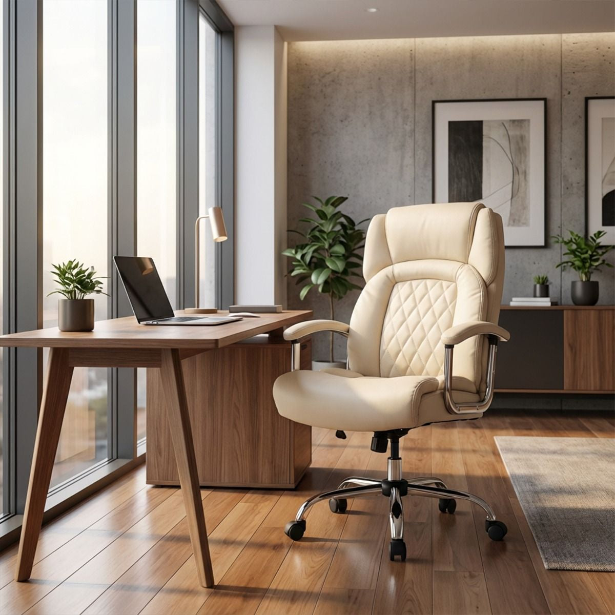 Executive Leather Office Chair with Rocking Functionality and Armrests