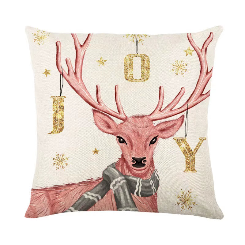 Linen Christmas Pillow Cover - Festive Snowman & Elk Design for 2024 Holiday Home Decor - Perfect Sofa & Car Cushion Cover (45x45cm)
