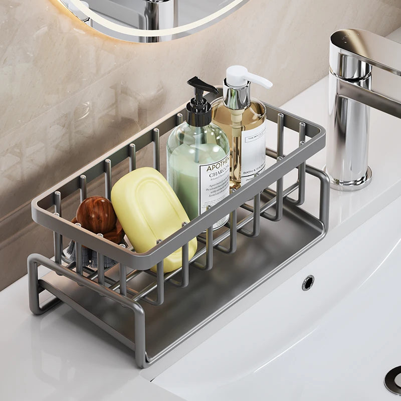 Versatile Stainless Steel Kitchen Shelf & Sponge Drain Rack - Perfect for Dishwashing Supplies and Dishcloth Storage