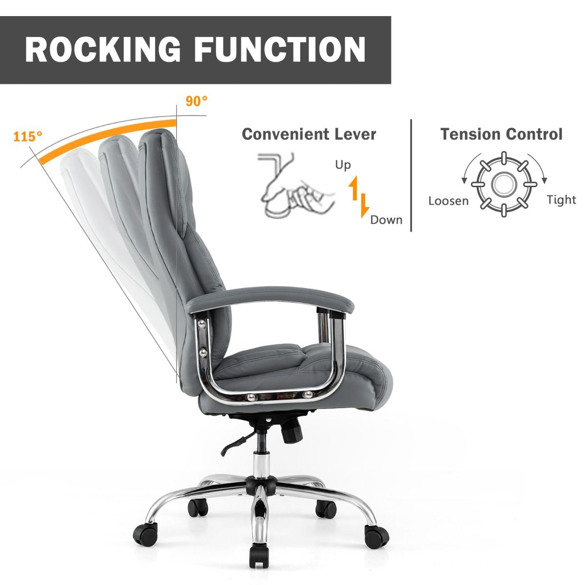 Executive Leather Office Chair with Rocking Functionality and Armrests