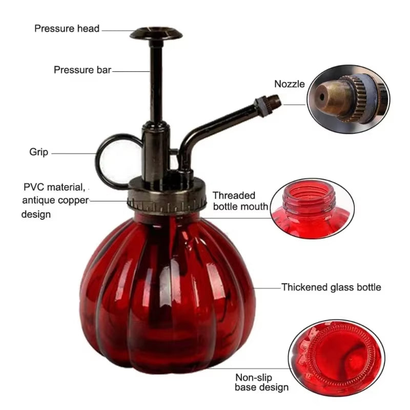 1 PC Glass Watering Can Pot Vintage Plant Mister Pressure Sprayer Retro Pumpkin Spray Bottle Imitation Bronze Sprinkler
