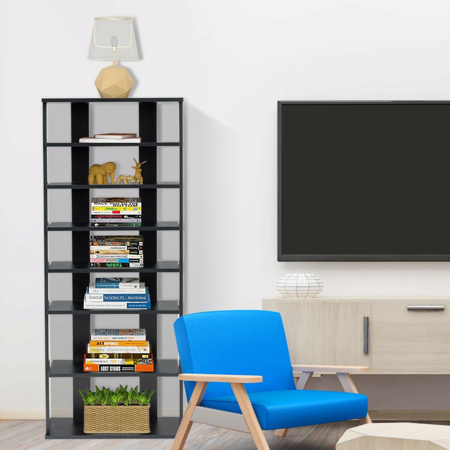 Extra Wide Vertical Wooden Shoe Rack with 7 Shelves