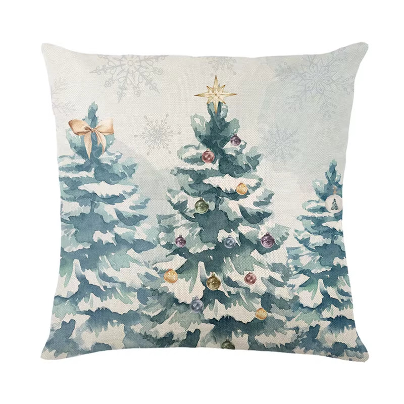 Linen Christmas Pillow Cover - Festive Snowman & Elk Design for 2024 Holiday Home Decor - Perfect Sofa & Car Cushion Cover (45x45cm)