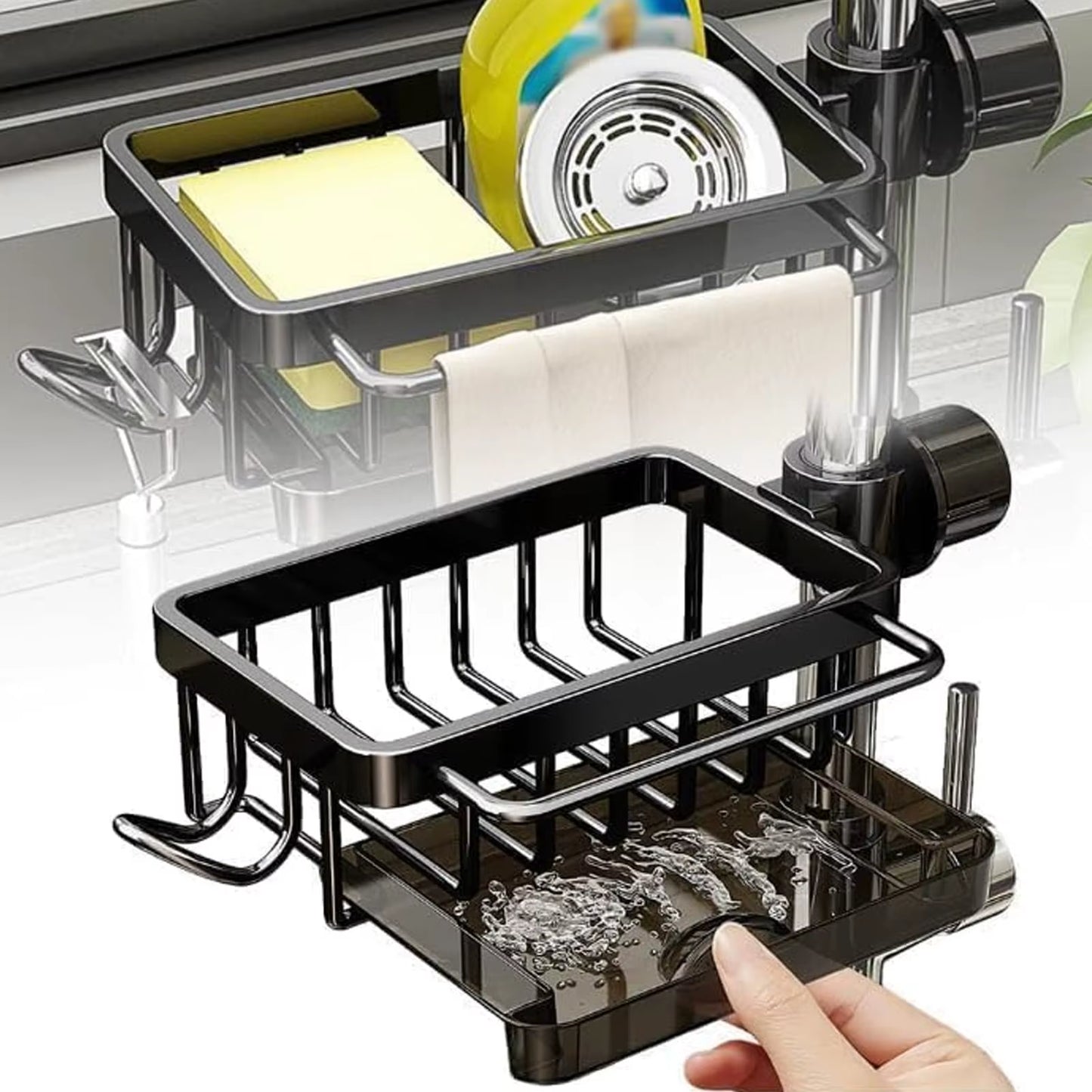 Rustproof Kitchen Sink Organizer - Adjustable Dish Drain Rack & Sponge Stand Caddy