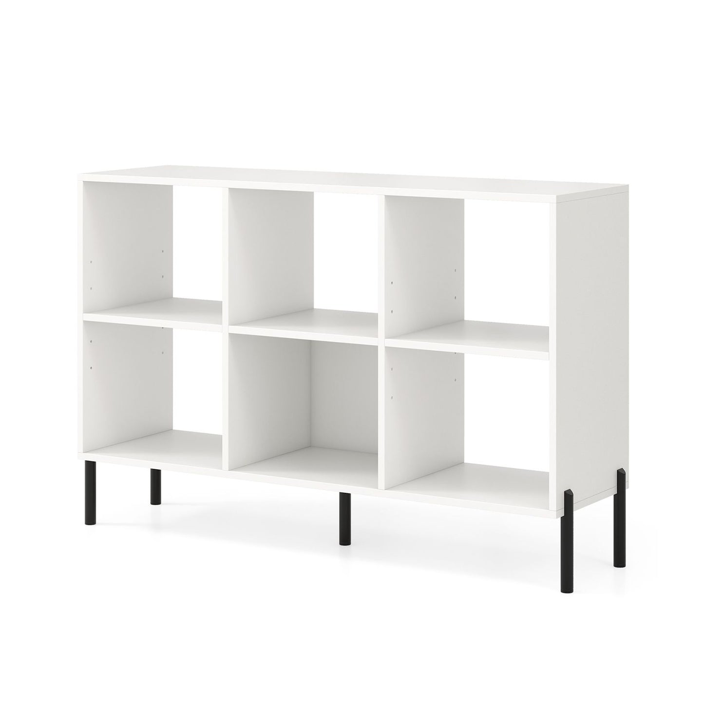 6-Cube Storage Bookcase Wooden Open Bookshelf with 5 Metal Legs