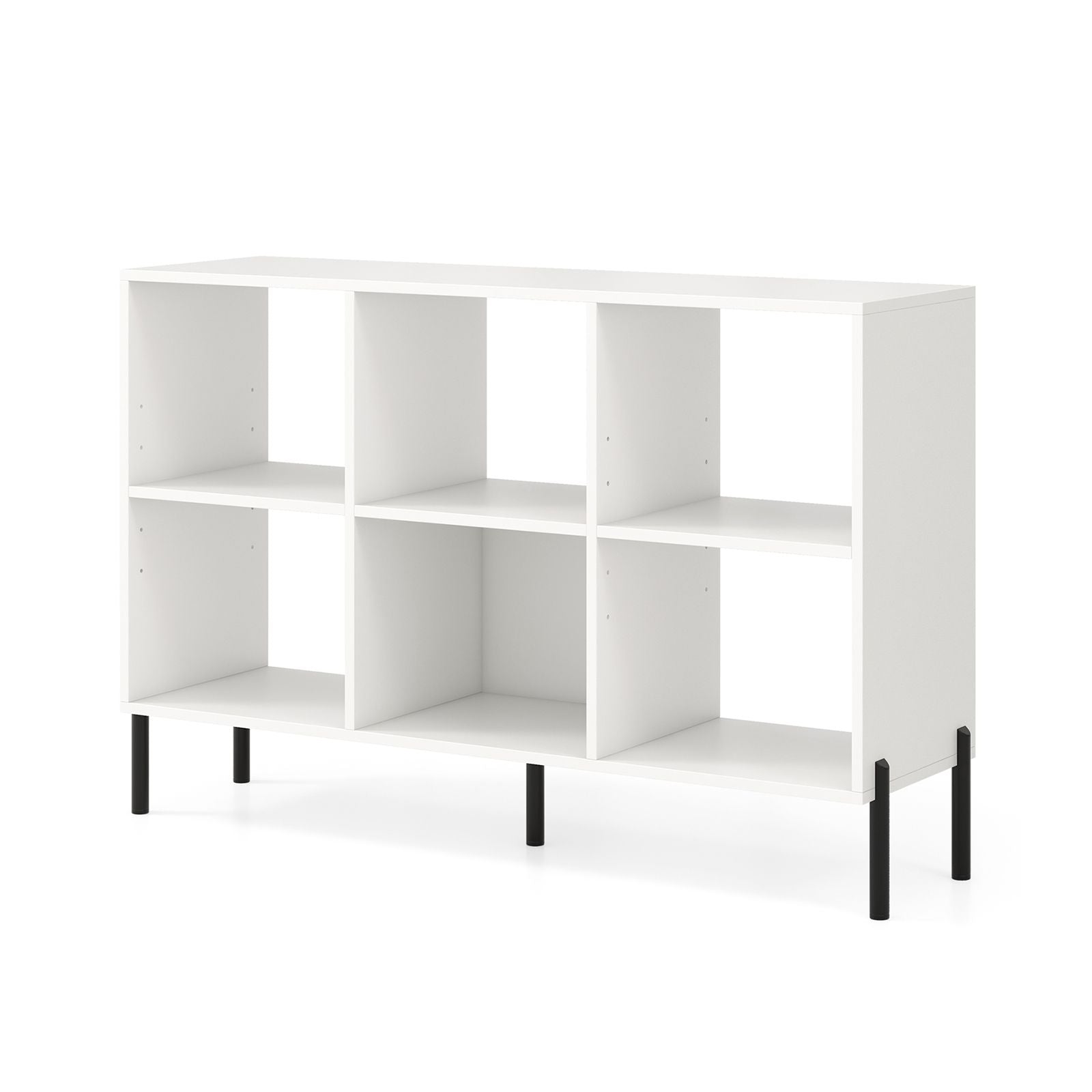 6-Cube Storage Bookcase Wooden Open Bookshelf with 5 Metal Legs