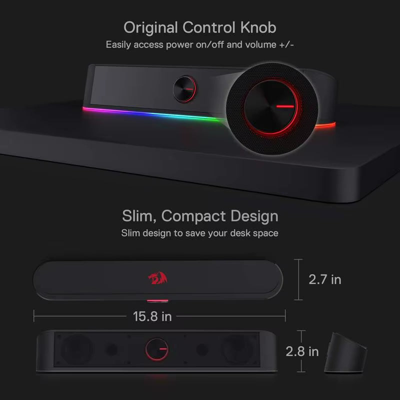 RGB USB Desktop Soundbar - 2.0 Channel Computer Speaker with Dynamic Audio-Light Sync