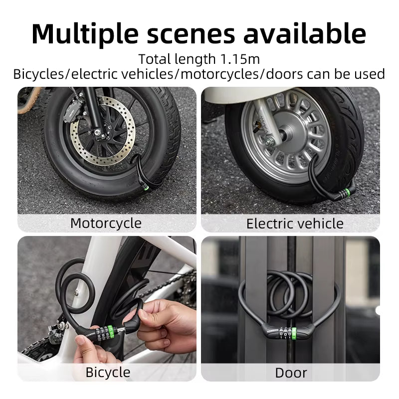 Bike Cable Lock MTB Road Bicycle Anti-Theft Password Lock PVC Steel Cable Lock for Motorcycle Scooter Bike Accessories