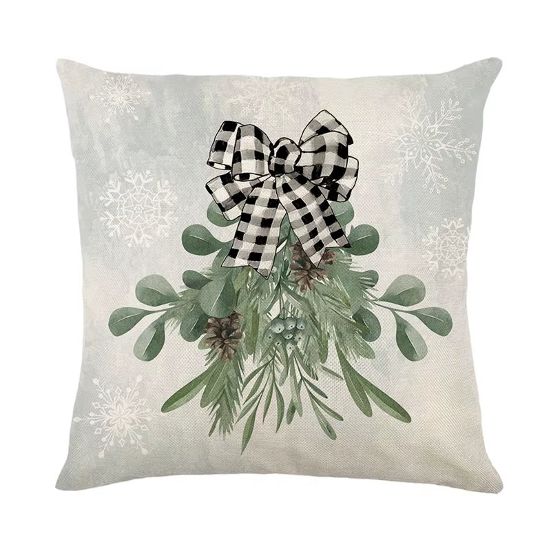 Linen Christmas Pillow Cover - Festive Snowman & Elk Design for 2024 Holiday Home Decor - Perfect Sofa & Car Cushion Cover (45x45cm)
